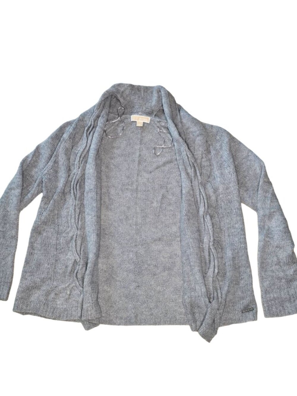 Michael Kors Womens Cable Knit Cardigan Sweater Gray LG Wool Blend Open Front - Picture 7 of 7